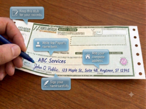 Instructional image showing how to fill out a money order.